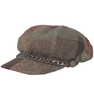 Kaszkiet Damski K291D Wiskoza w Kolorową Jodełkę z Łańcuszkiem Polar Fashion - 3