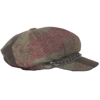 Kaszkiet Damski K291D Wiskoza w Kolorową Jodełkę z Łańcuszkiem Polar Fashion - 5