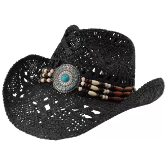Czarny Kapelusz Kowbojski R252C Zestaw BOHO Pilotki Pleciony Unisex Festiwal - 3