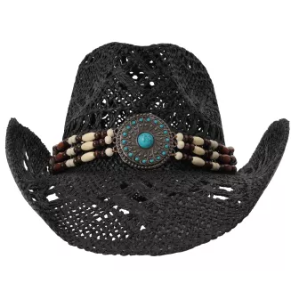 Czarny Kapelusz Kowbojski R252C Zestaw BOHO Pilotki Pleciony Unisex Festiwal - 4