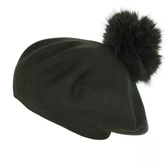 Zielony Beret Damski z Naturalnym Pomponem W503i Polar Fashion - 3