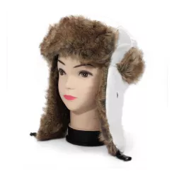 W106A White Eared Winter Hat With Eco-Leather And Artificial Fur