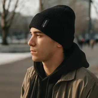 Zimowa Czapka Męska Beanie W458A Czarna z Wywijanym Brzegiem Polar Fashion - 4