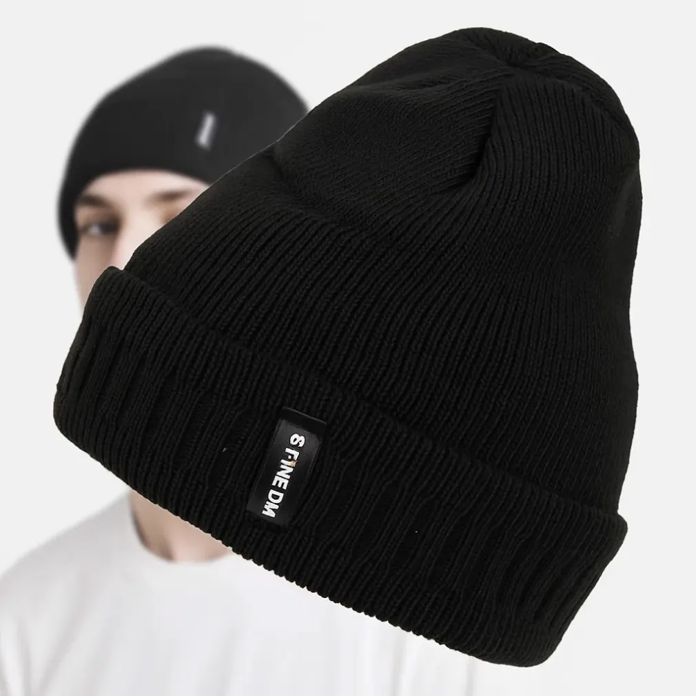 Zimowa Czapka Męska Beanie W458A Czarna z Wywijanym Brzegiem Polar Fashion