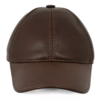 Czapka z Daszkiem Męska Skórzana Brąz Zimowa Bejsbolówka Nauszniki K320E - 5
