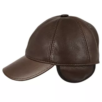 Czapka z Daszkiem Męska Skórzana Brąz Zimowa Bejsbolówka Nauszniki K320E - 6