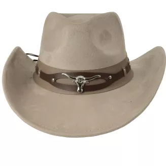 KAPELUSZ KOWBOJSKI WESTERN LONGHORN BEŻ + OKULARY LUSTRZANKI ZESTAW R254F - 4