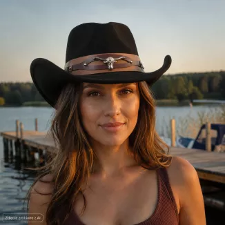 KAPELUSZ KOWBOJSKI CZARNY WESTERN + OKULARY PILOTKI ZESTAW UNISEX R254H - 2