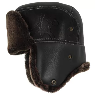 Męska Pilotka Zimowa Uszatka ze Skóry Naturalnej z Futrem Polar Fashion W520A - 2