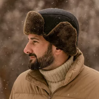 Męska Pilotka Zimowa Uszatka ze Skóry Naturalnej z Futrem Polar Fashion W520A - 9