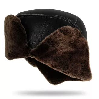 Męska Pilotka Zimowa Uszatka ze Skóry Naturalnej z Futrem Polar Fashion W520A - 5