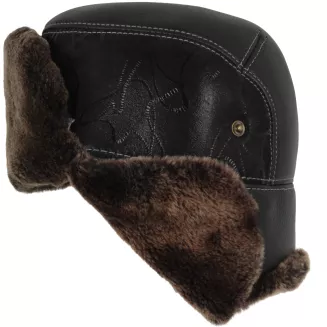 Męska Pilotka Zimowa Uszatka ze Skóry Naturalnej z Futrem Polar Fashion W520A - 6