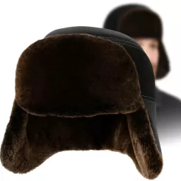 Męska Pilotka Zimowa Uszatka ze Skóry Naturalnej z Futrem Polar Fashion W520A