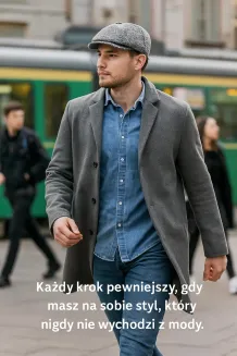 Polar Fashion Kaszkiet Męski K277G Popielaty Pepitka Ocieplany z Podszewką - 6