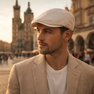 Kaszkiet Męski ECRU Lniany Flat Cap Letni Lekki Przewiewny Len 57-60cm K309B - 6