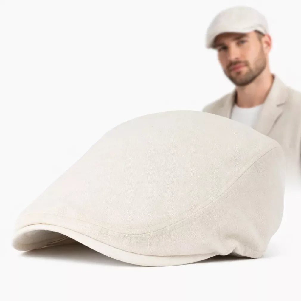 Kaszkiet Męski ECRU Lniany Flat Cap Letni Lekki Przewiewny Len 57-60cm K309B