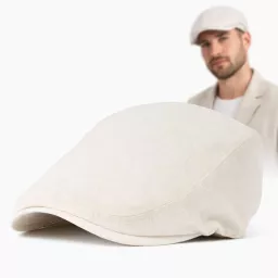 Kaszkiet Męski ECRU Lniany Flat Cap Letni Lekki Przewiewny Len 57-60cm K309B