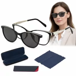 Okulary damskie 2w1 clip-on polaryzacja UV400 czarno-białe Solano CL90304B