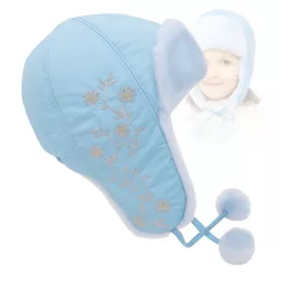 Niebieska Ciepła zimowa czapka pilotka dla dziewczynki nieprzemakalna W147A