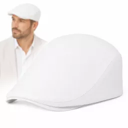 Kaszkiet Męski Lniany Letni Czapka Flat Cap Ivy Cap Przewiewny Biały K314A