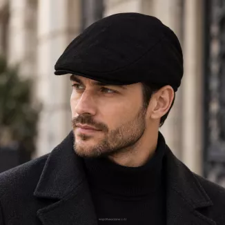 Kaszkiet Męski Zimowy Czarny Ocieplany z Wełną Flat Cap Polar Fashion K318C - 2