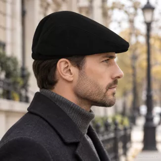 Kaszkiet Męski Zimowy Czarny Ocieplany z Wełną Flat Cap Polar Fashion K318C - 3