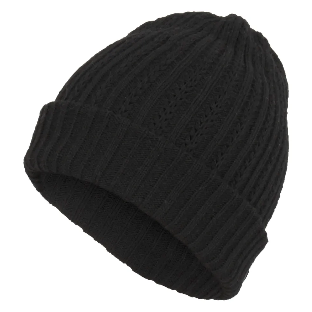 W178A Czarna Męska zimowa czapka beanie wywijana z dzianiny ciepła