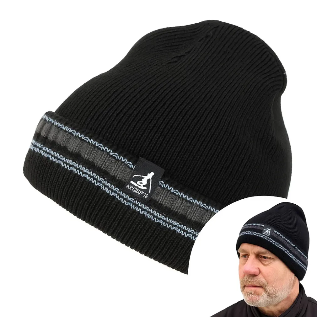 Polar Fashion Czapka W457A Beanie z Futerkiem Czarna z Paskiem