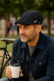 K218C Black Men'S Cotton Cap - 4