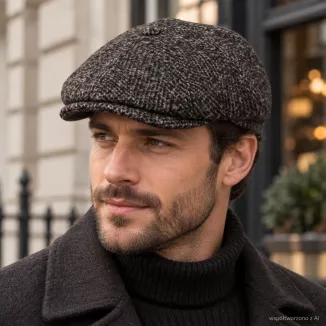 Kaszkiet Męski Brązowo Szary Ocieplany z Wełną Peaky Blinders Retro K278E - 2