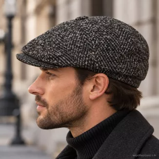 Kaszkiet Męski Brązowo Szary Ocieplany z Wełną Peaky Blinders Retro K278E - 5