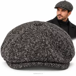 Kaszkiet Męski Brązowo Szary Ocieplany z Wełną Peaky Blinders Retro K278E