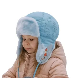 Czapka zimowa Polar Fashion W143C niebieska uszatka futrzana dla dziewczynki - 4