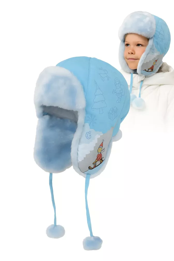 Czapka zimowa Polar Fashion W143C niebieska uszatka futrzana dla dziewczynki