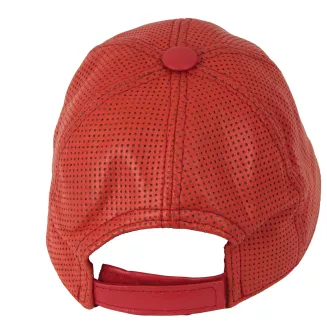 Czapka Bejsbolówka Skórzana Naturalna Czerwona Perforowana Unisex K319D - 9