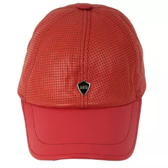 Czapka Bejsbolówka Skórzana Naturalna Czerwona Perforowana Unisex K319D - 6