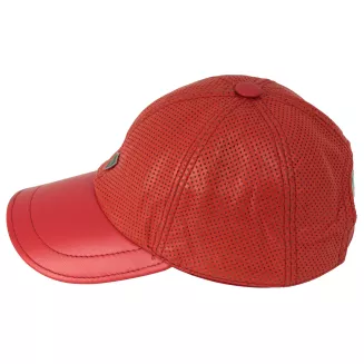 Czapka Bejsbolówka Skórzana Naturalna Czerwona Perforowana Unisex K319D - 8