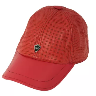 Czapka Bejsbolówka Skórzana Naturalna Czerwona Perforowana Unisex K319D - 4