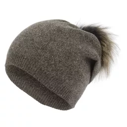 W317D Brown Polar Fashion Winter Hat Beanie Made With Cashmere Cotton Pompon With Jenot