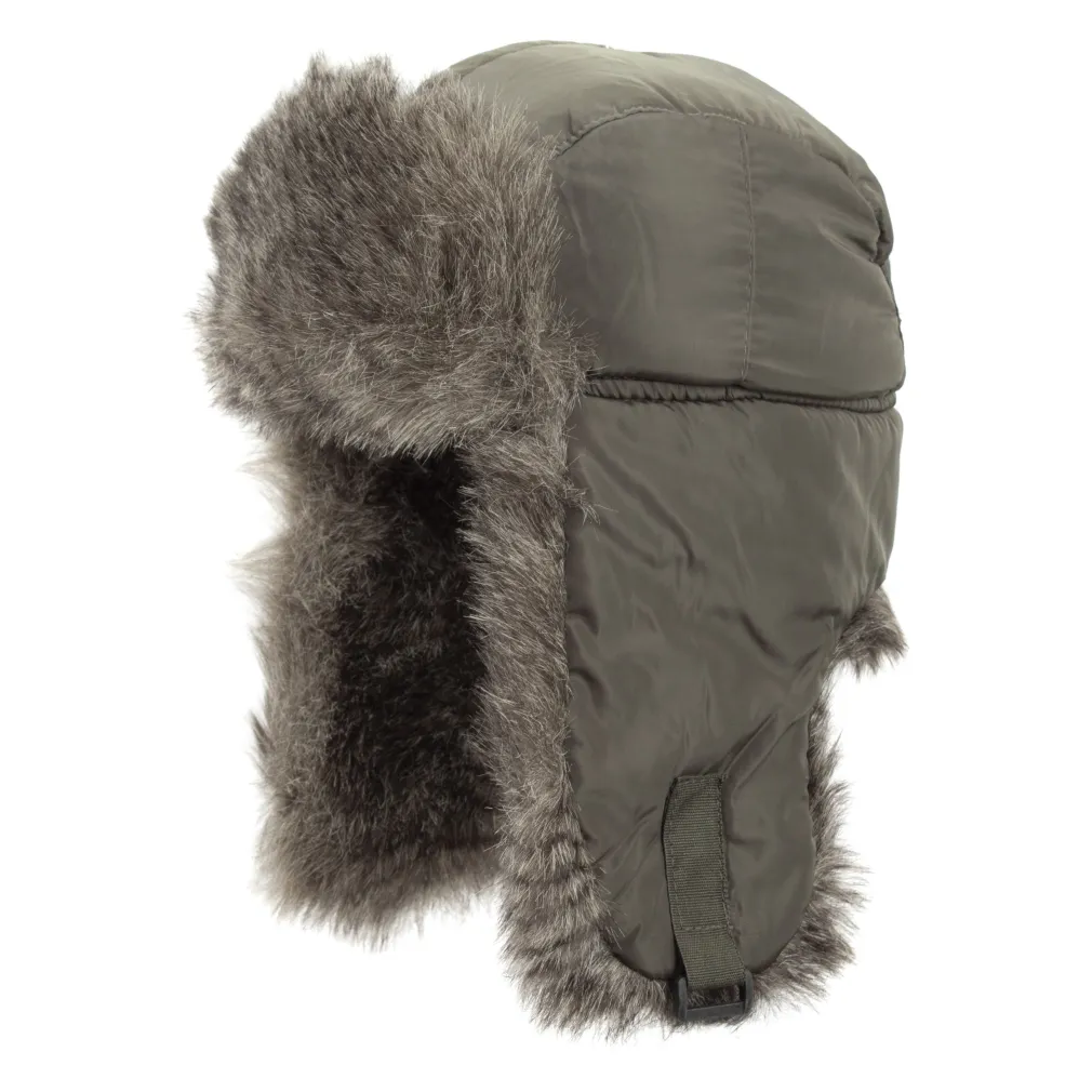 W232H Khaki A Warm Eared Winter Hat Fastened To The Neck