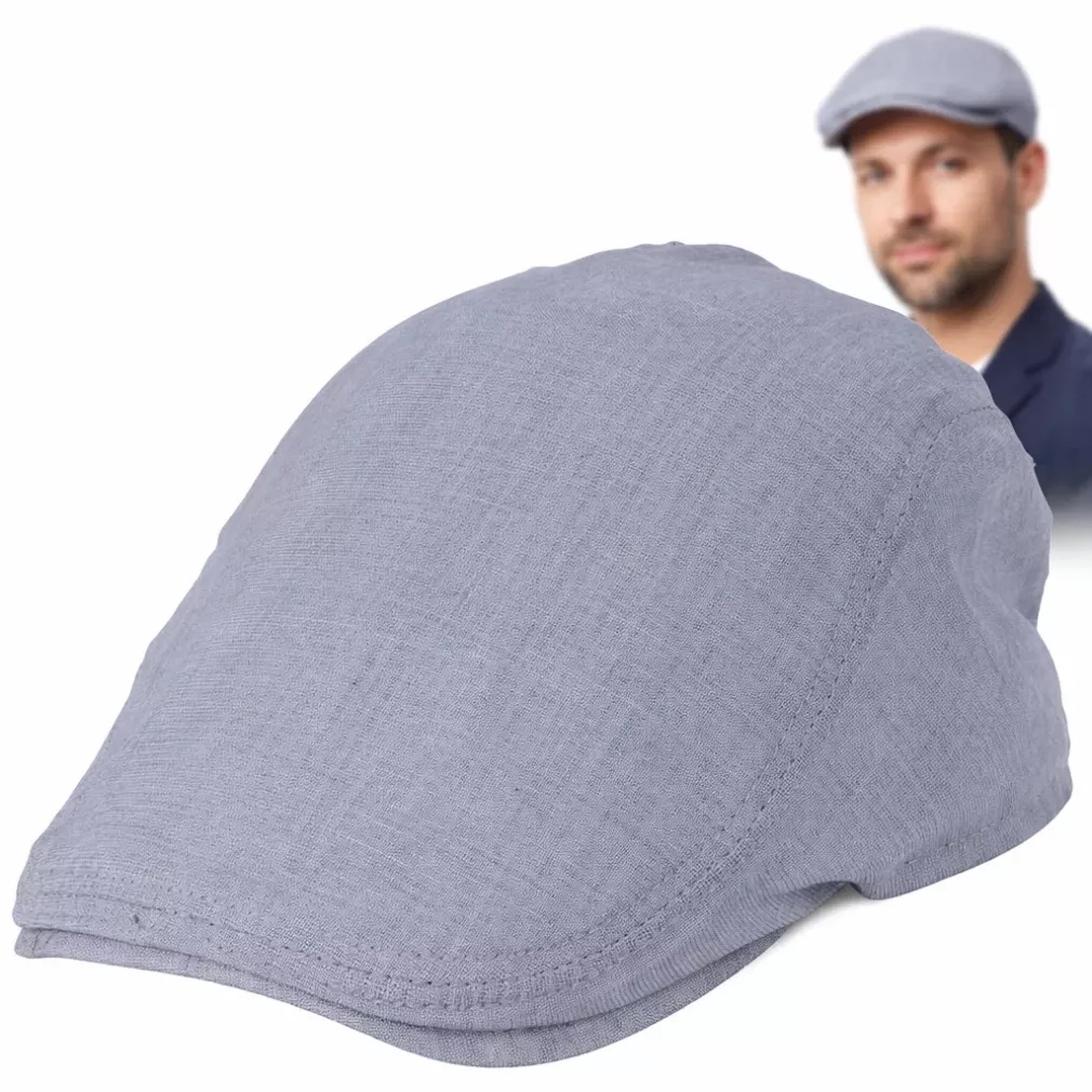 Kaszkiet Męski Jasnoszary Lniany Flat Cap Letni Polar Fashion Turcja K309D