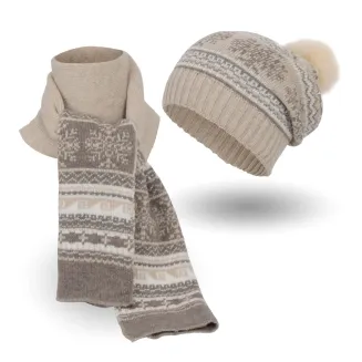 Damski Komplet Zimowy Czapka Pompon i Szalik Brązowy W322FK Polar Fashion - 4