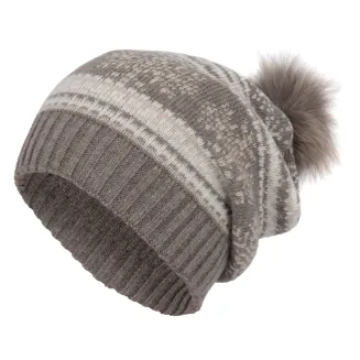 W322Fk Brown Polar Fashion Set Knitted Winter Hat Pompon Scarf Beanie Long Snowflake Theme - 2