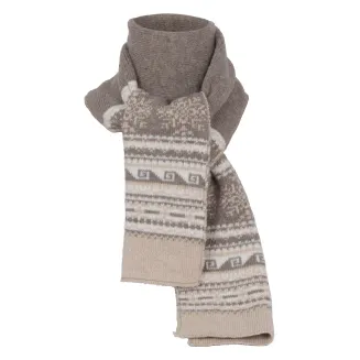W322Fk Brown Polar Fashion Set Knitted Winter Hat Pompon Scarf Beanie Long Snowflake Theme - 3