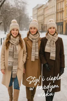 Damski Komplet Zimowy Czapka Pompon i Szalik Brązowy W322FK Polar Fashion - 5