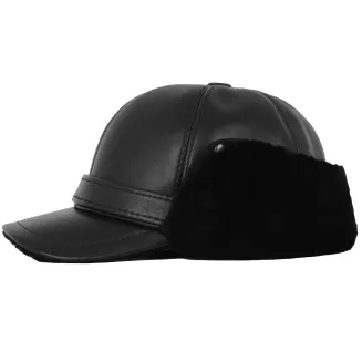 Czarna skórzana czapka zimowa męska z osłoną uszu i karku K292B Polar Fashion - 2