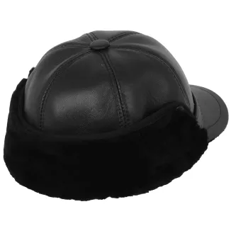 Czarna skórzana czapka zimowa męska z osłoną uszu i karku K292B Polar Fashion - 3