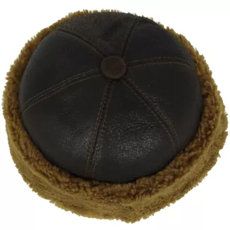 Toczek skórzany w kolorze ciemnego brązu z miodowym futrem zimowa czapka Polar Fashion W518P - 2