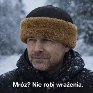 Toczek skórzany w kolorze ciemnego brązu z miodowym futrem zimowa czapka Polar Fashion W518P - 5