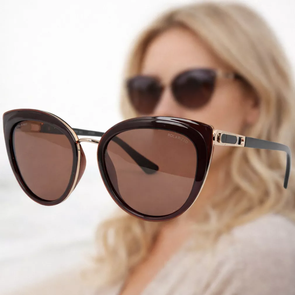 Solano Polaryzacyjne Okulary Przeciwsłoneczne Damskie Cat-Eye Brązowe SS21090B